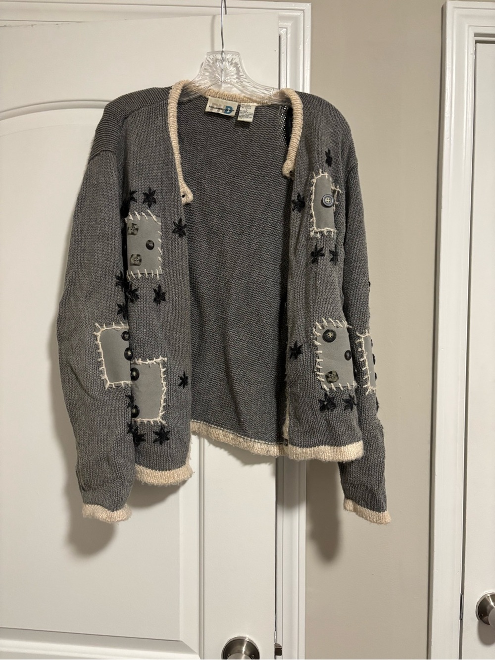 PAUL HARRIS DESIGN, Cozy Gray Patchwork Women's Cardigan Sweater, Size Large